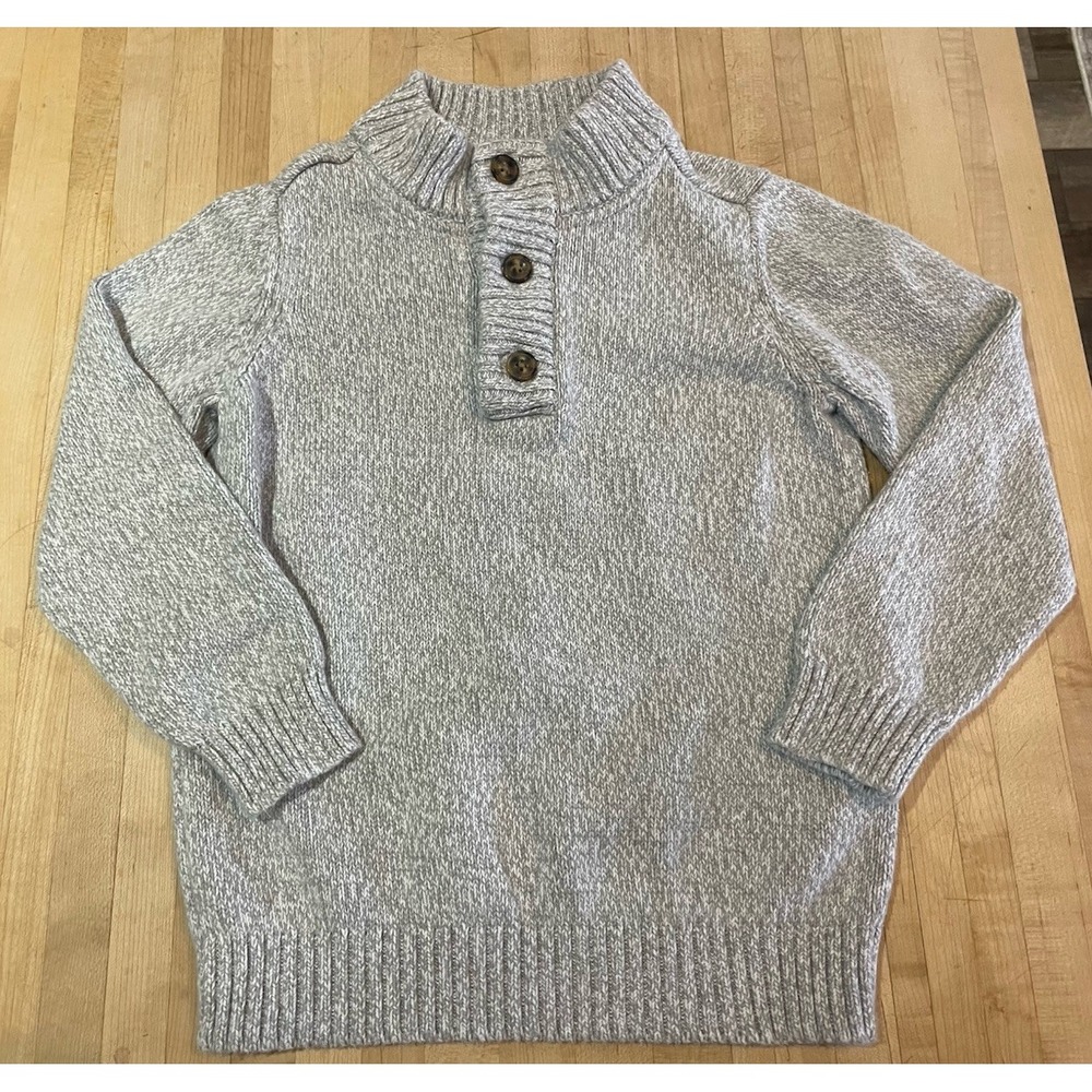 Carter's Gray Henley Sweater Ribbed Mock Neck Button Long Sleeve Kids Size 5A